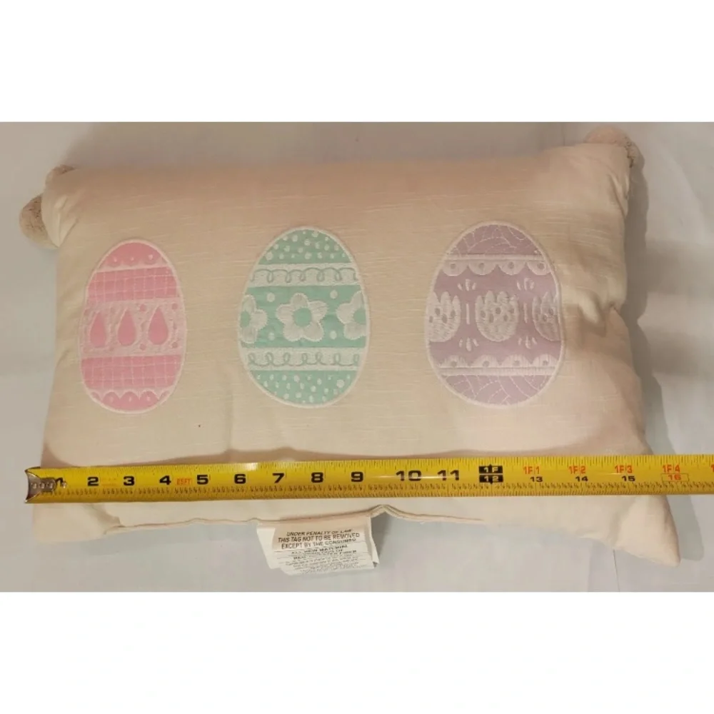 Spritz Accent Throw Pillow Easter Eggs Spring Rectangle Neutral Decor Pom Poms
